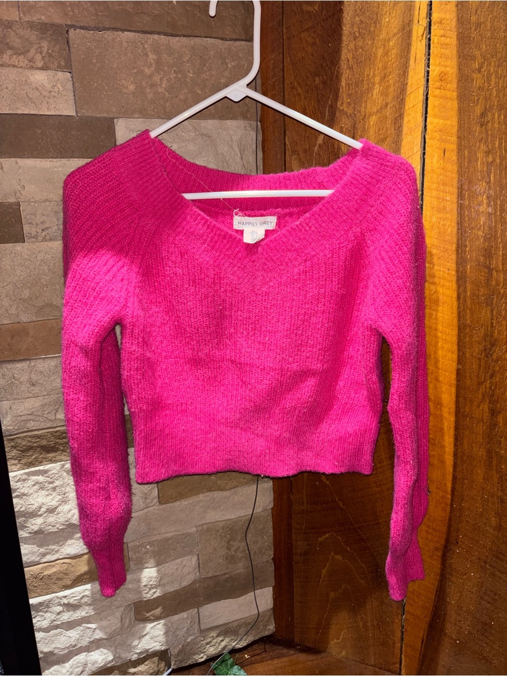 Happily Grey Women's Hot Pink V-Neck Sweater